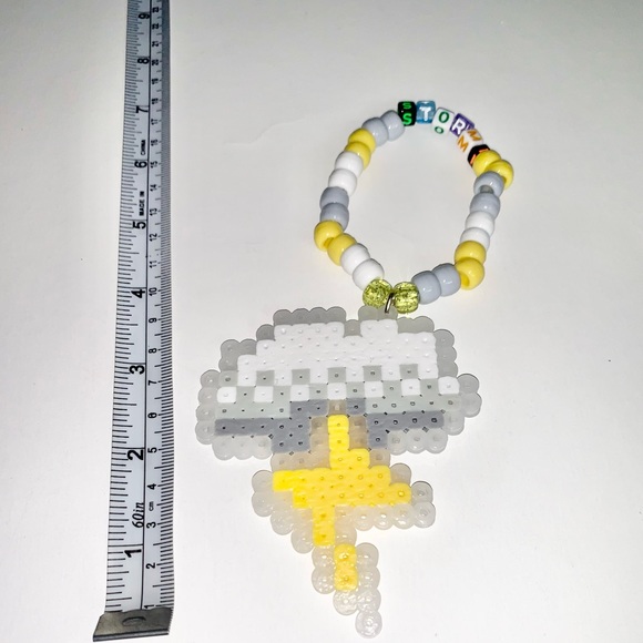 🌩⚡️LIGHTNING BOLT PERLER BEAD KANDI BRACELET - Picture 1 of 2